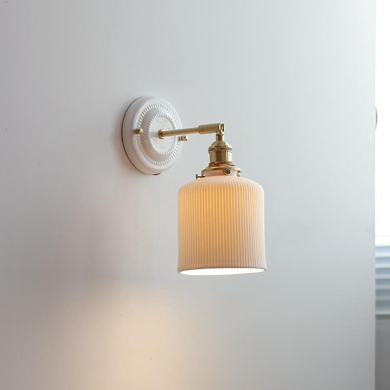 Vintage Japanische Keramik Messing 1-Licht Wandlampe