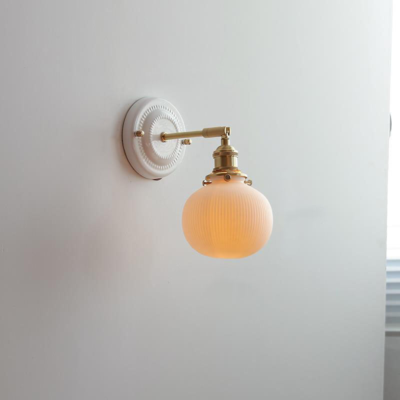 Vintage Japanische Keramik Messing 1-Licht Wandlampe