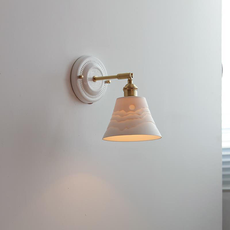Vintage Japanische Keramik Messing 1-Licht Wandlampe