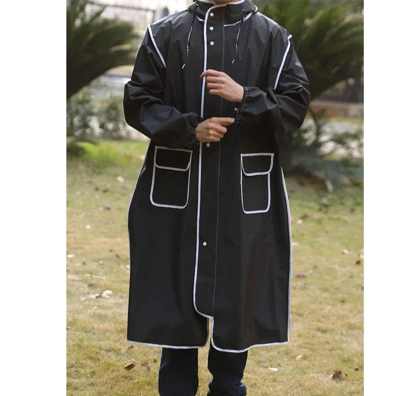 Unisex Wasserdichter Lange Regenponcho – Vollkörper Kapuzenregenjacke mit Reflektierender Verarbeitung