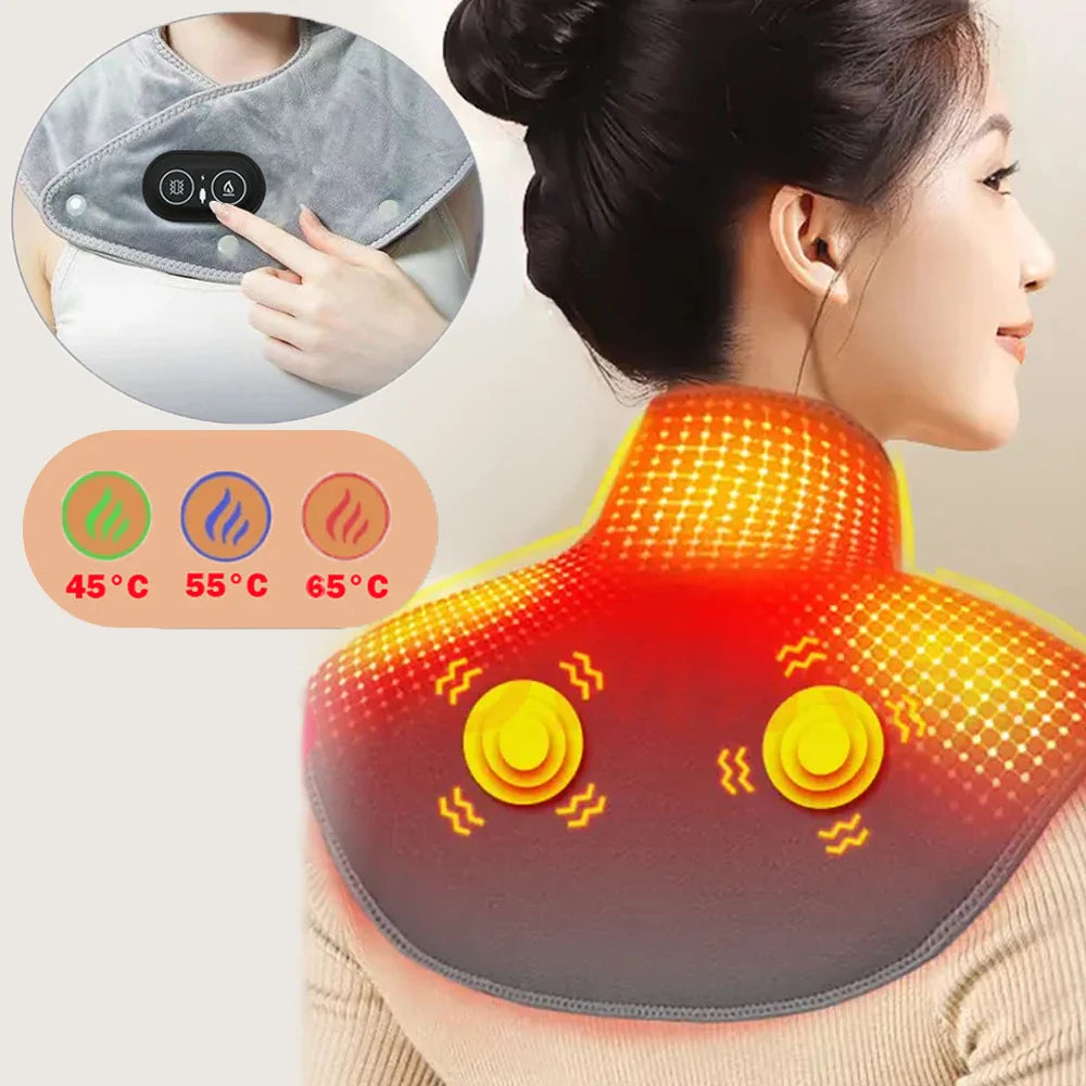 Wärme-Nacken- & Schultermassager ThermoLiva | USB-Heizkissen mit Vibration | 3 Temperaturstufen & Timer | Weicher Plüsch