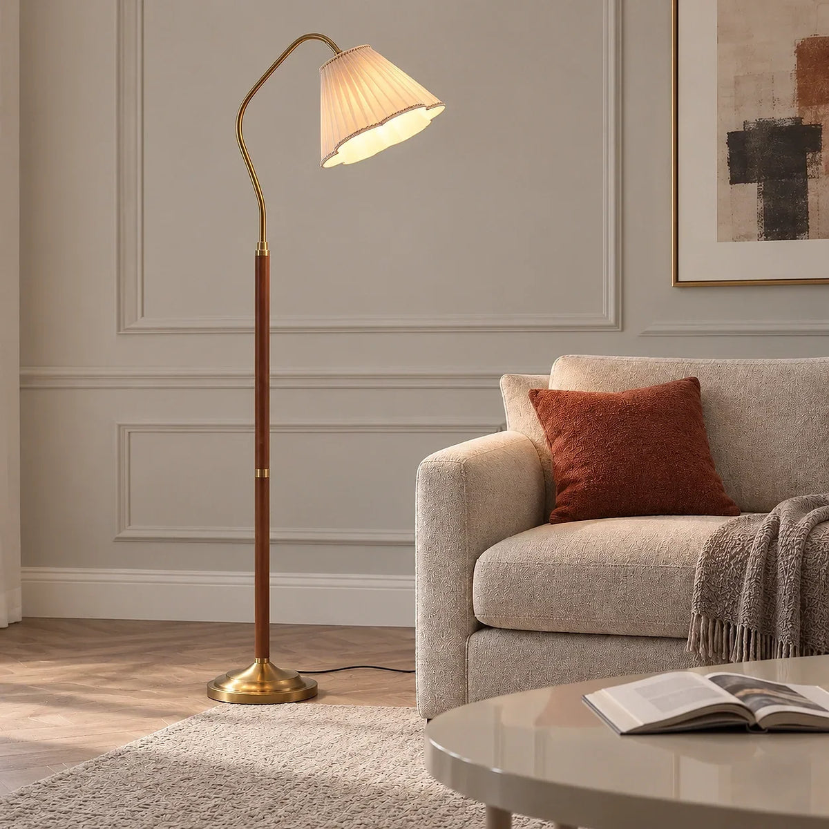 Vintage Bloem Plissé Stoff Stehlampe