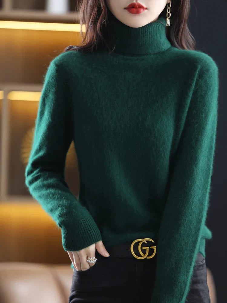 Damen 100 Prozent Kaschmir Rollkragenpullover Warm Slim Fit Strick in 23 Farben
