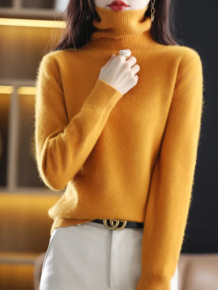 Damen 100 Prozent Kaschmir Rollkragenpullover Warm Slim Fit Strick in 23 Farben