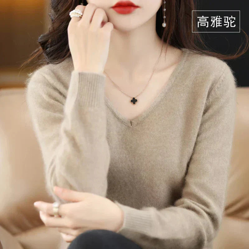 LunaWeave Pure Cashmere V-Ausschnitt Pullover mit Slim Fit für Frauen