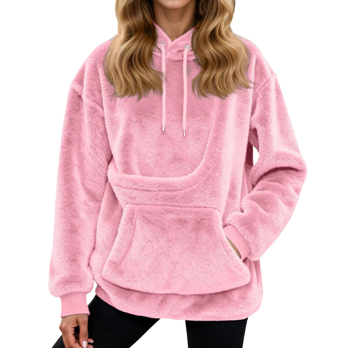 Oversized Fleece Hoodie mit Kängurutasche – Warme Damenjacke für Zuhause