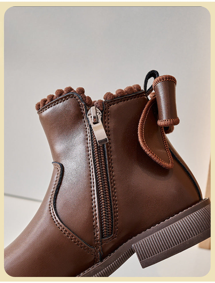 LeerLief Mädchen Stiefelette – Bequeme PU-Leder Stiefel mit rutschfester Sohle und Seitenreißverschluss