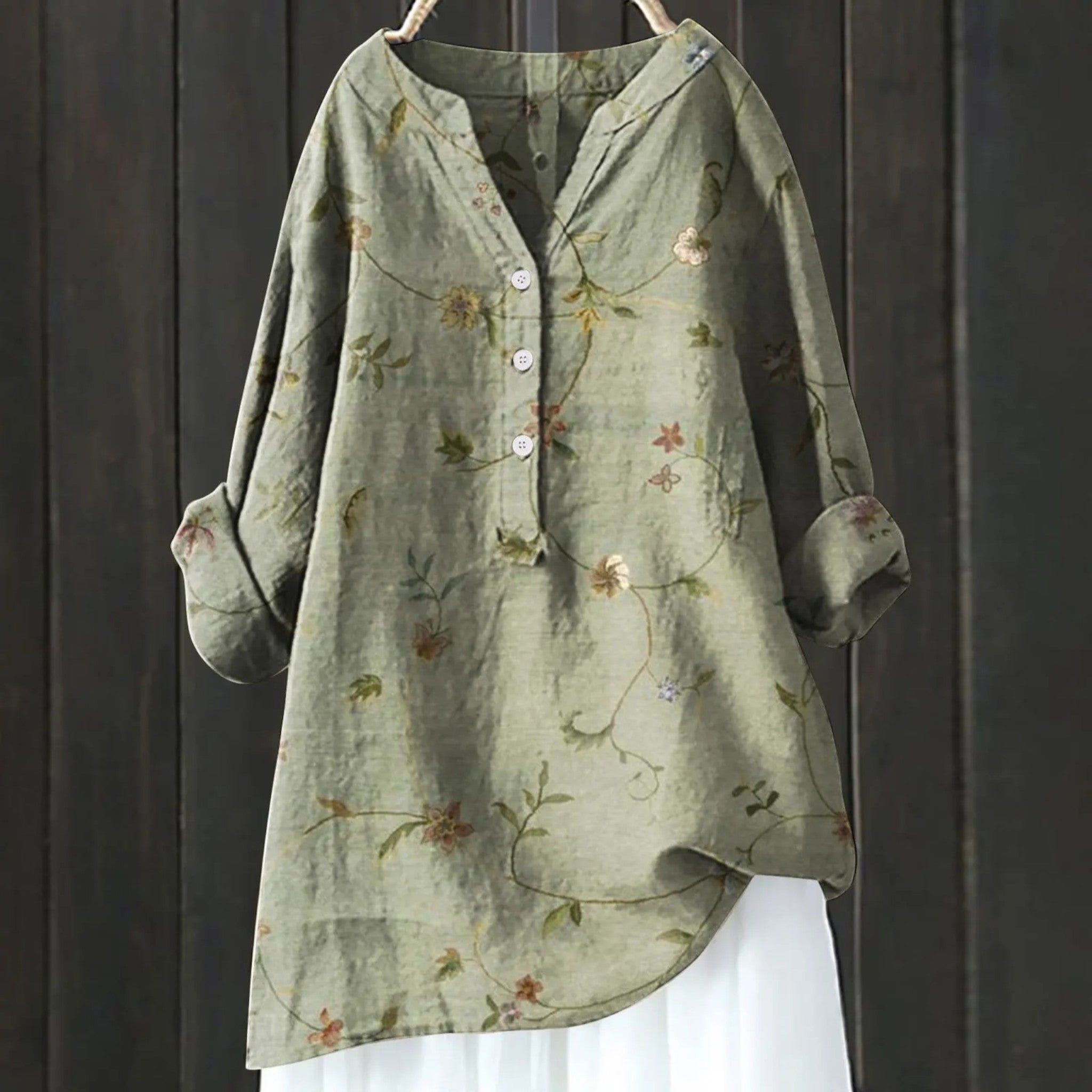 Blumenbluse Mit V-Ausschnitt | Lange Ärmel