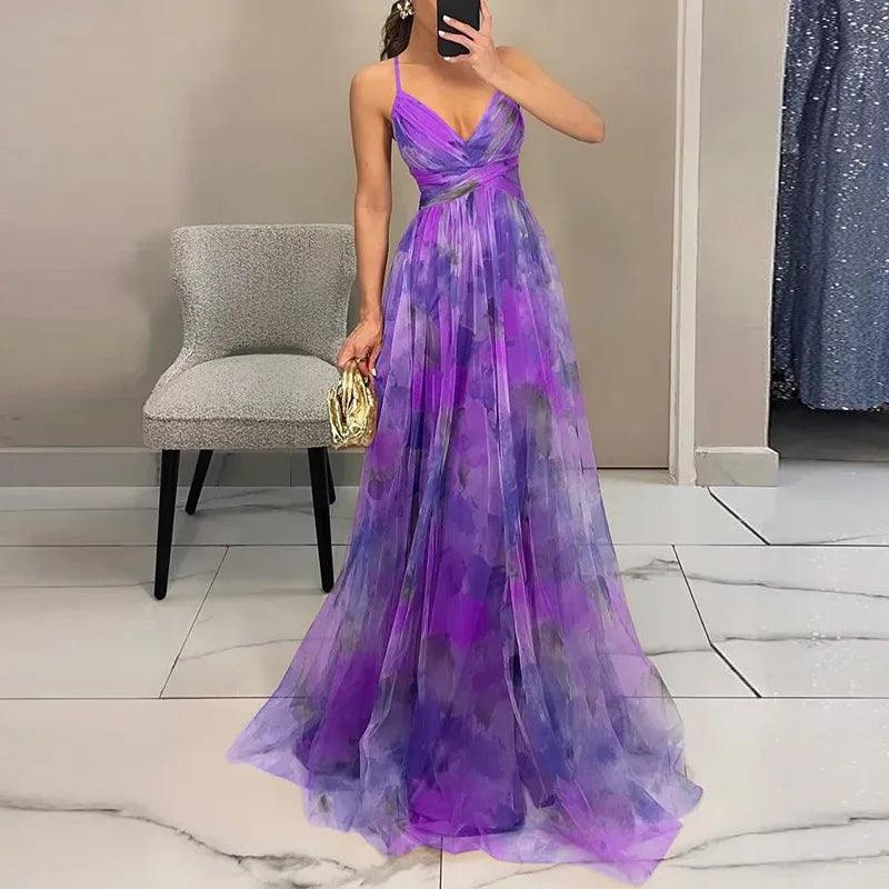 Lange Blumenmusterkleid mit Verstellbaren Trägern für Frauen | Ideal für den Sommer und besondere Anlässe