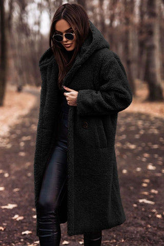 Damen Teddy Mantel mit Kapuze | Heidi-Mode