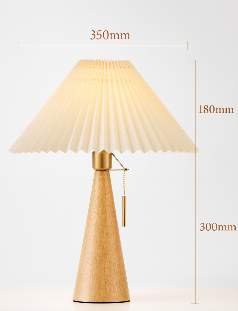 Japanische Minimalistische Holzkonstruktion Faltenstoff LED Tischlampe 1-Licht