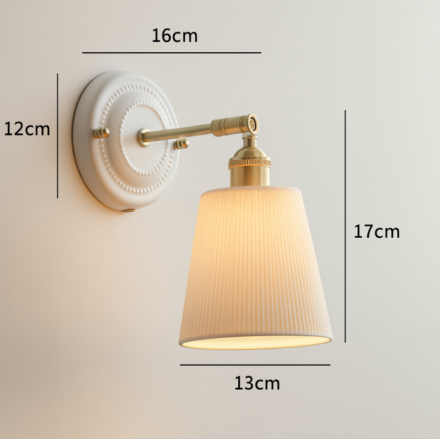 Vintage Japanische Keramik Messing 1-Licht Wandlampe