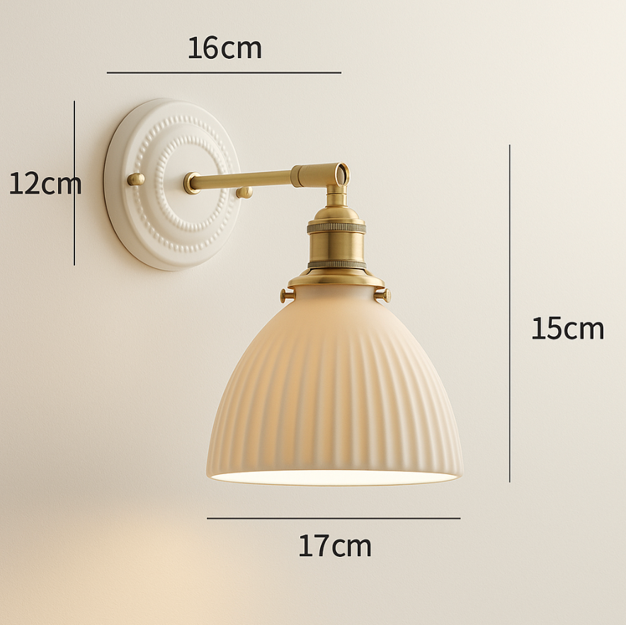 Vintage Japanische Keramik Messing 1-Licht Wandlampe
