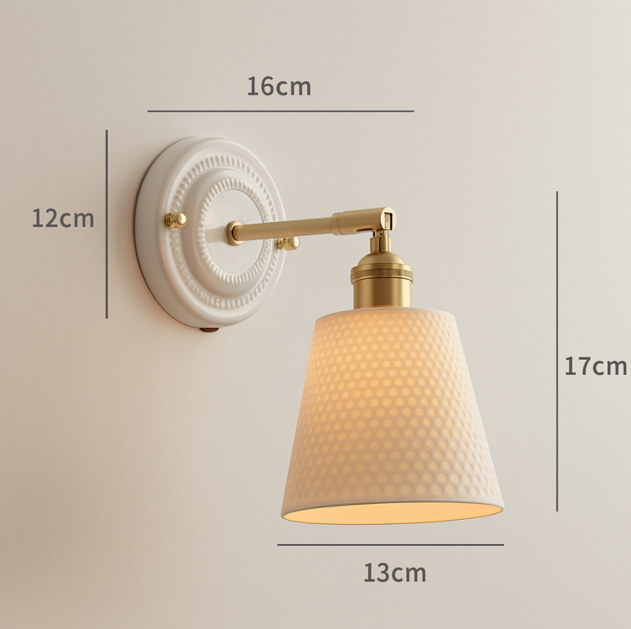 Vintage Japanische Keramik Messing 1-Licht Wandlampe