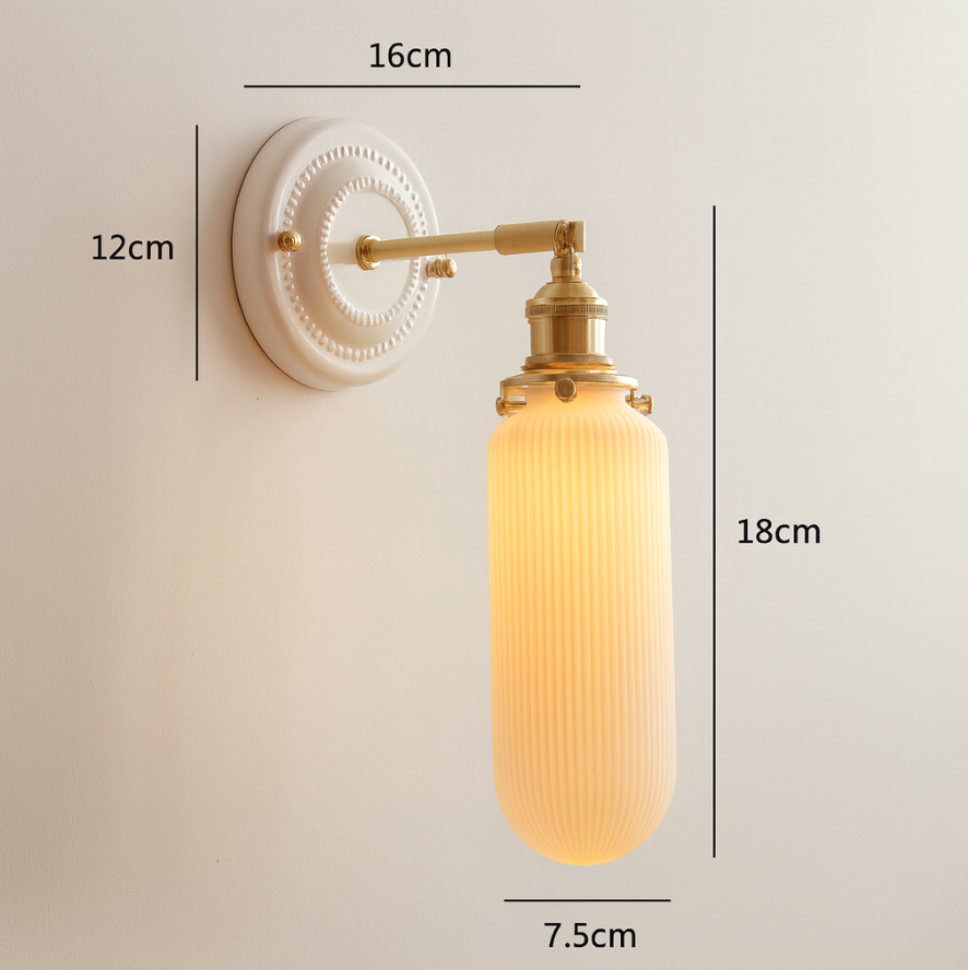 Vintage Japanische Keramik Messing 1-Licht Wandlampe