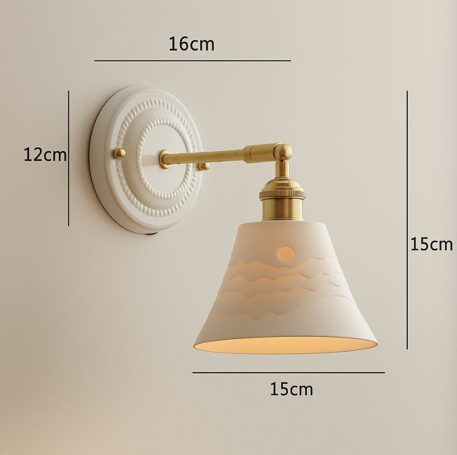 Vintage Japanische Keramik Messing 1-Licht Wandlampe