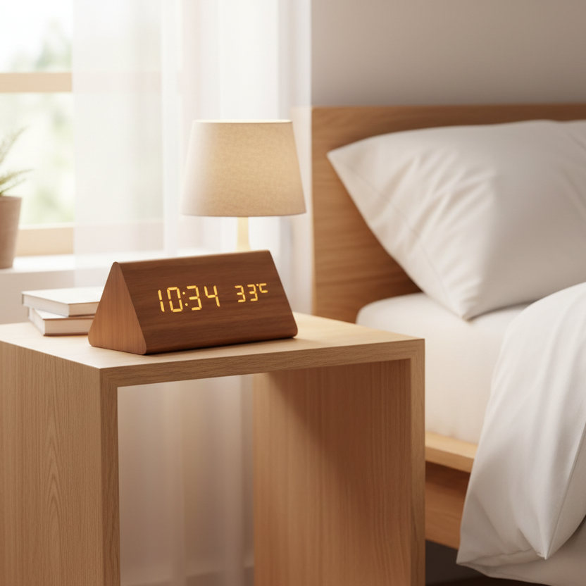 WOODSENSE – LED-Holzuhr mit Sprachsteuerung für stilvolle Zeitanzeige