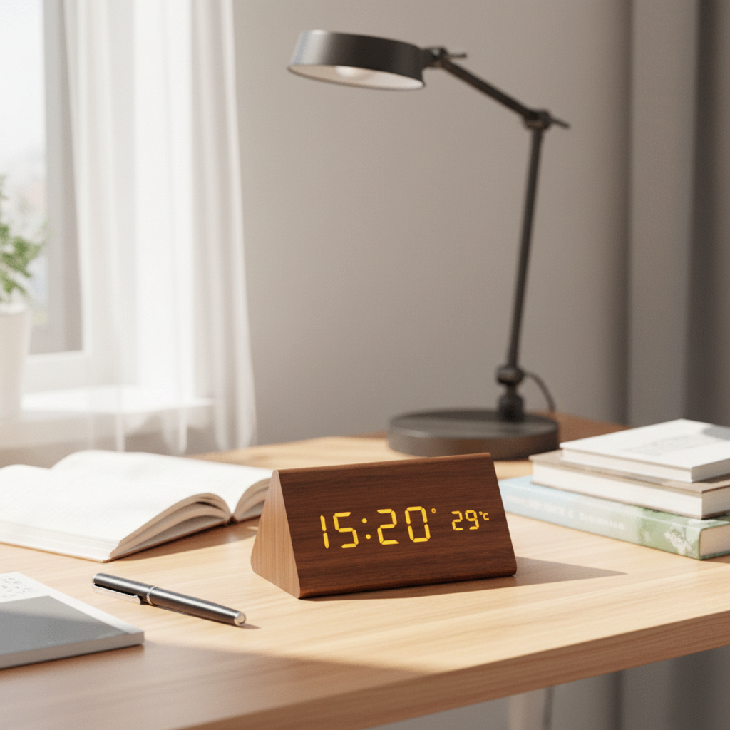 WOODSENSE – LED-Holzuhr mit Sprachsteuerung für stilvolle Zeitanzeige