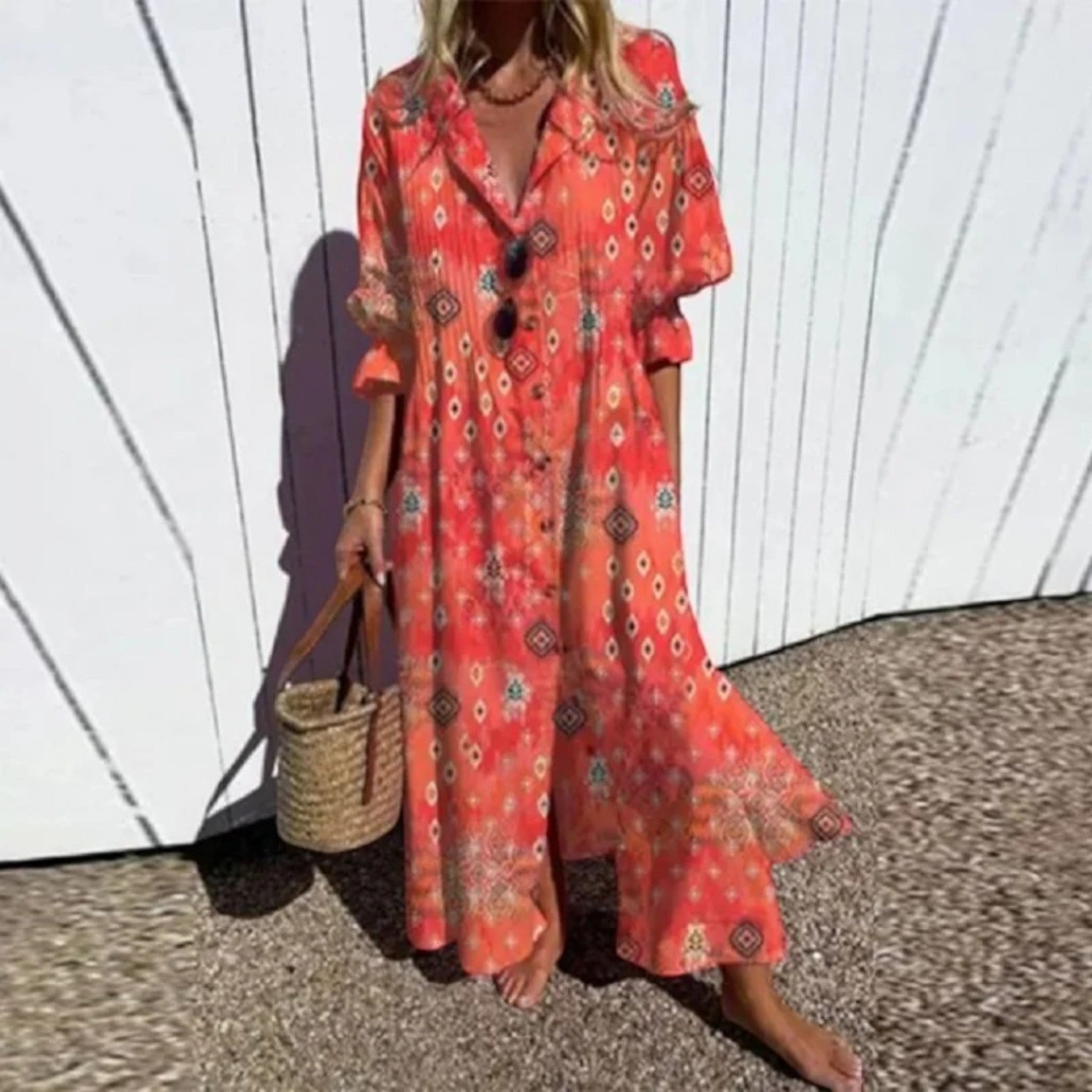 Boho Kleid mit V-Ausschnitt | Maxi