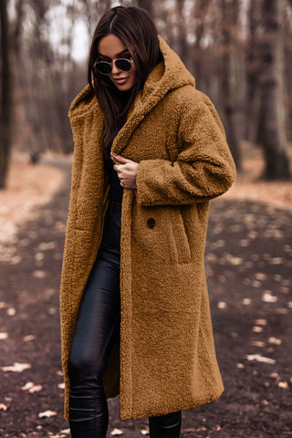 Damen Teddy Mantel mit Kapuze | Heidi-Mode