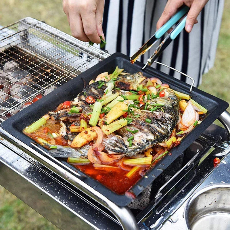 Feurossa Gusseiserne Grillplatte Umkehrbare Platte | Für Gasgrill & Herd | 25 × 30 cm | Für Pizza, Fleisch, Gemüse & Fisch