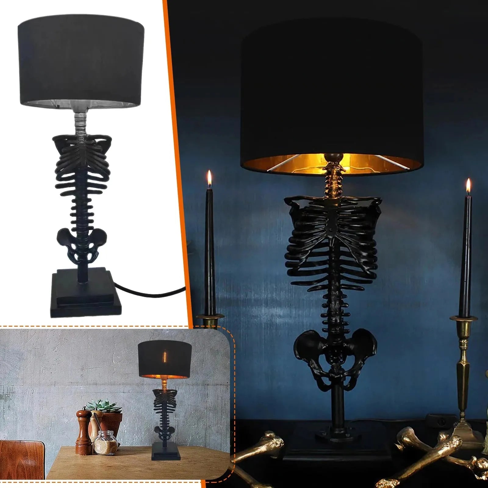 Frendorf | Gothic Skelett Tischlampe | Handgefertigtes Kunst Design