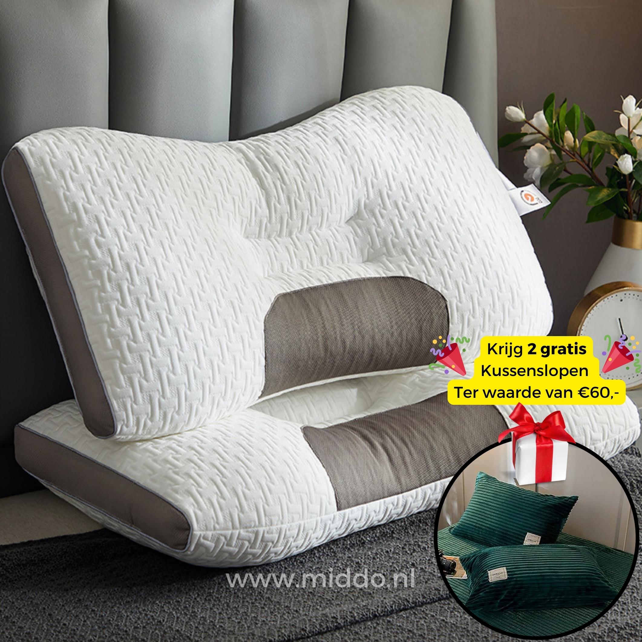 DreamRest Nackenstützkissen | Ergonomisches Kissen für Rücken- und Seitenschläfer mit Gratis Samt-Fleece-Bezügen!