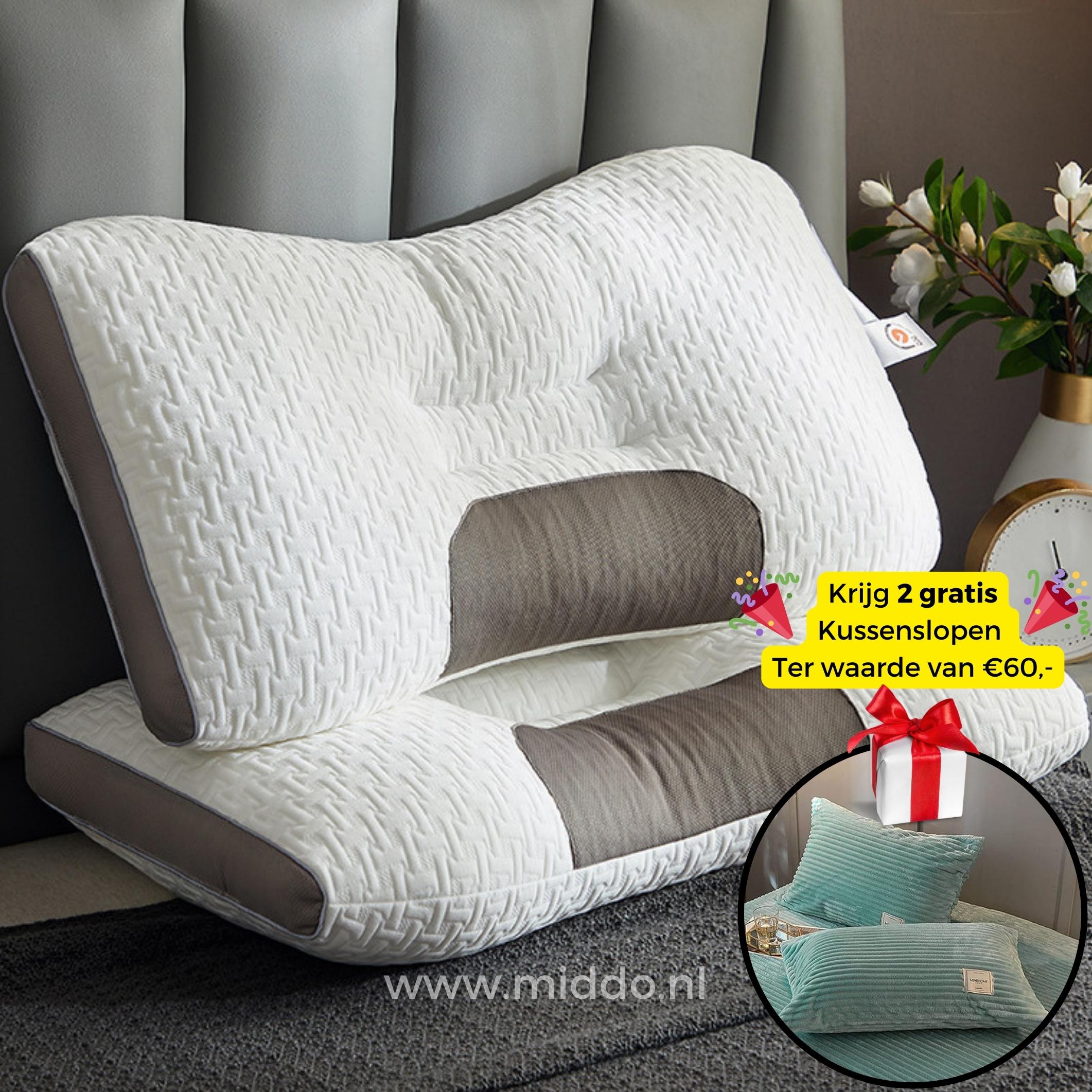 DreamRest Nackenstützkissen | Ergonomisches Kissen für Rücken- und Seitenschläfer mit Gratis Samt-Fleece-Bezügen!