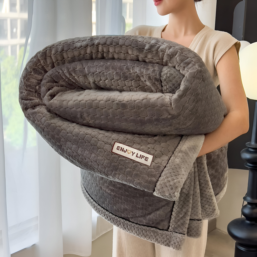 Weiche Fleece-Decke mit Patchwork-Muster – Warme Winterdecke aus 300–350 g/m²