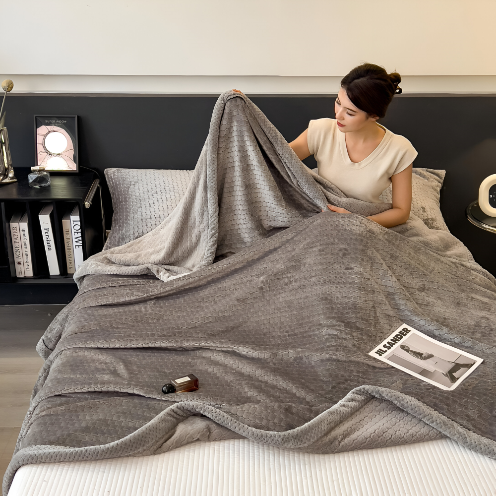 Weiche Fleece-Decke mit Patchwork-Muster – Warme Winterdecke aus 300–350 g/m²