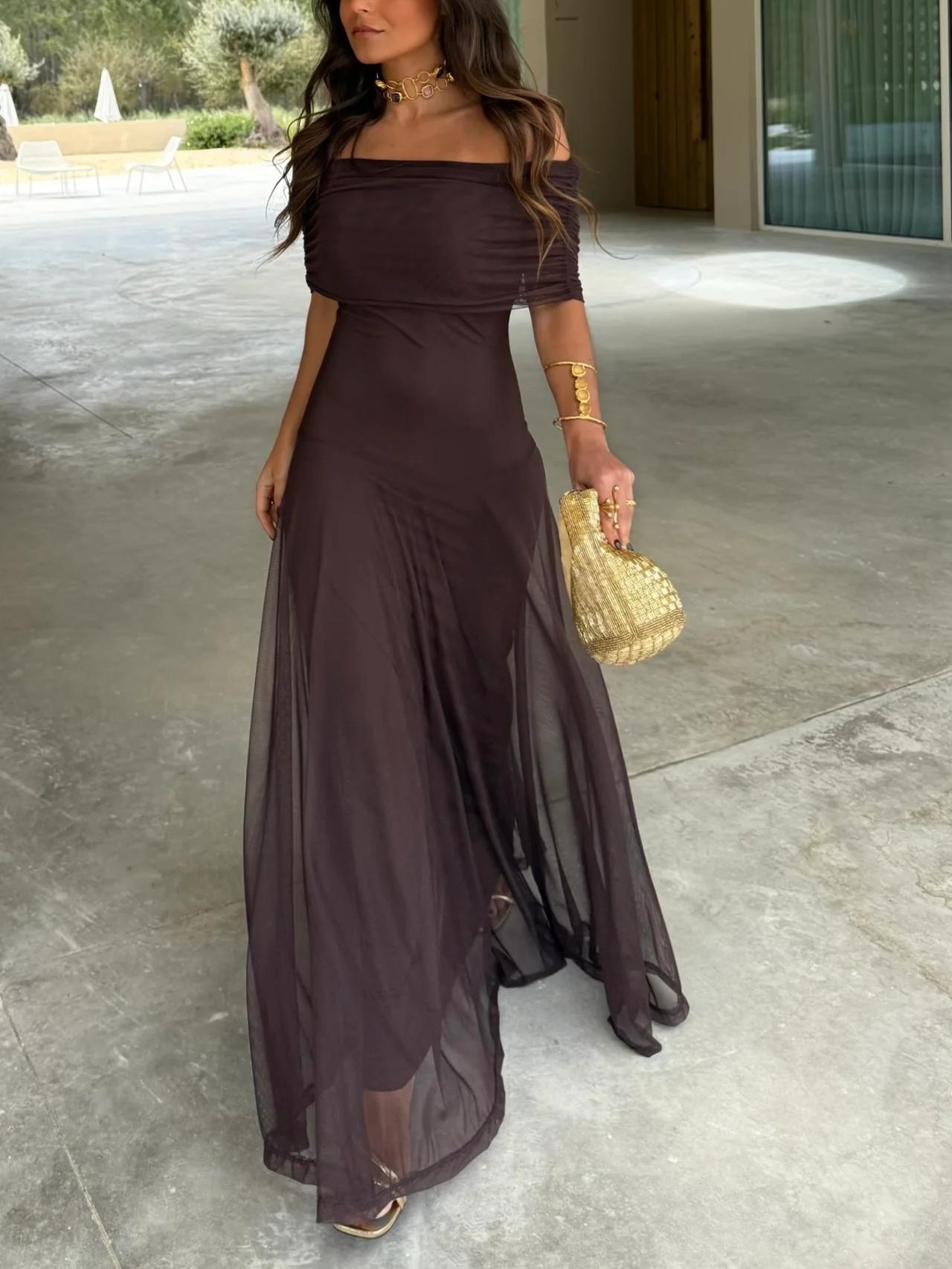 ChicVogue Off-Shoulder-Maxikleid | Elegantes Chiffonkleid für mühelosen Stil und Tragekomfort