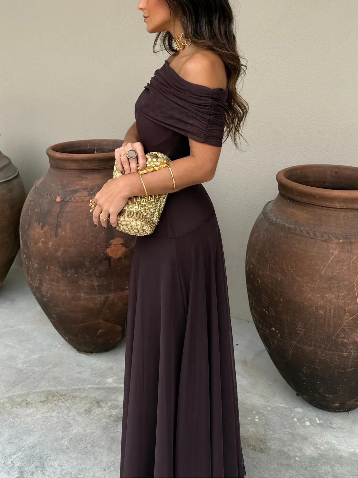 ChicVogue Off-Shoulder-Maxikleid | Elegantes Chiffonkleid für mühelosen Stil und Tragekomfort