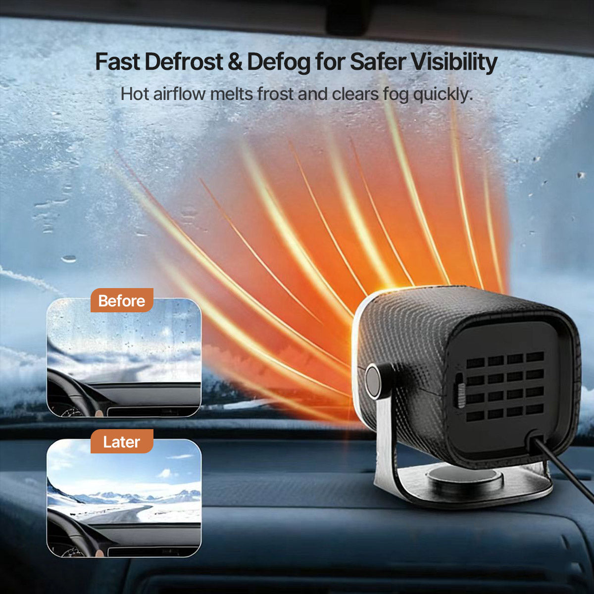 Autowärmer 12V/24V – Tragbarer Autoheizer mit 360° drehbarem Ventilator