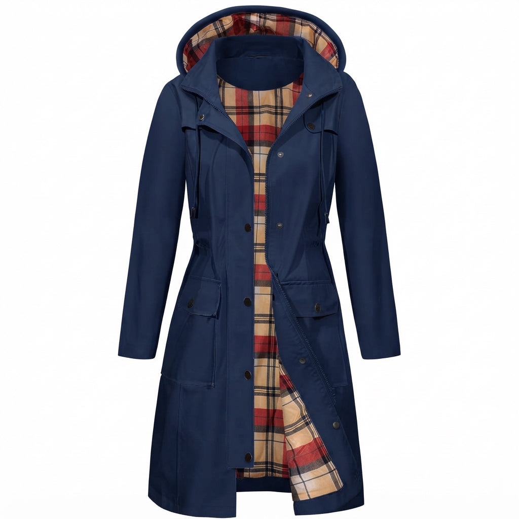 Damen Regenjacke mit Kapuze – Wasserdicht mit Karofleece-Futter