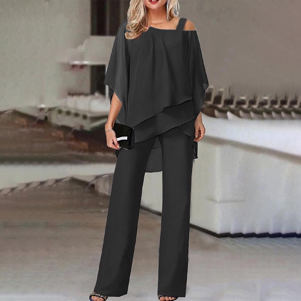 Drune Damen Zweiteiler Satz| Eleganter Jumpsuit mit Cold Shoulder Bluse