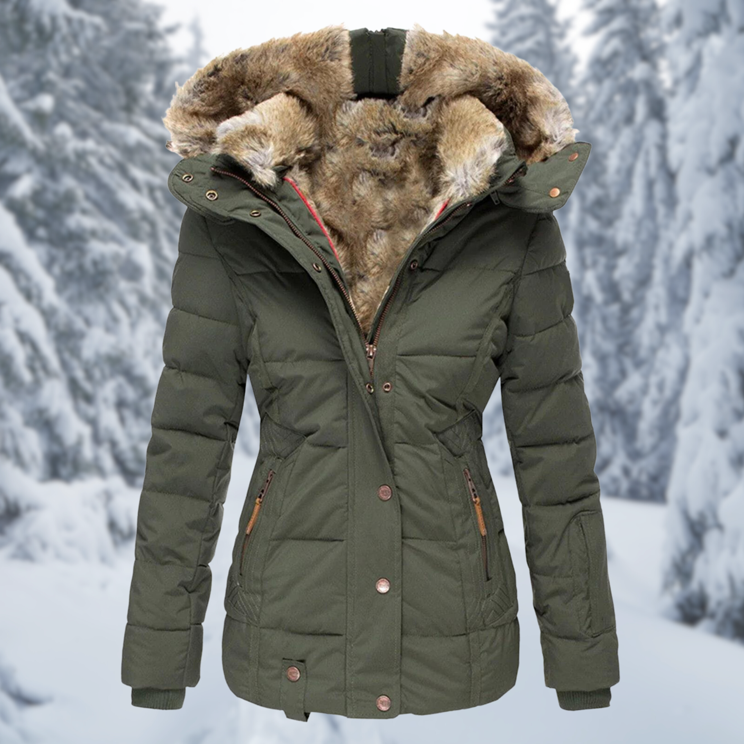 Warme Damen Winterjacke Greta – Elegante Jacke mit Pelzkragen und Bequemer Fütterung