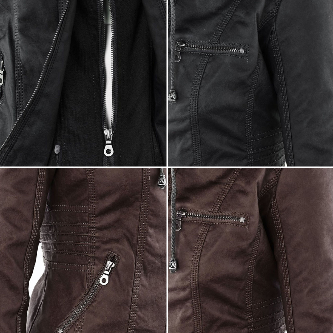 Drune - Damen Lederjacke mit Kapuze