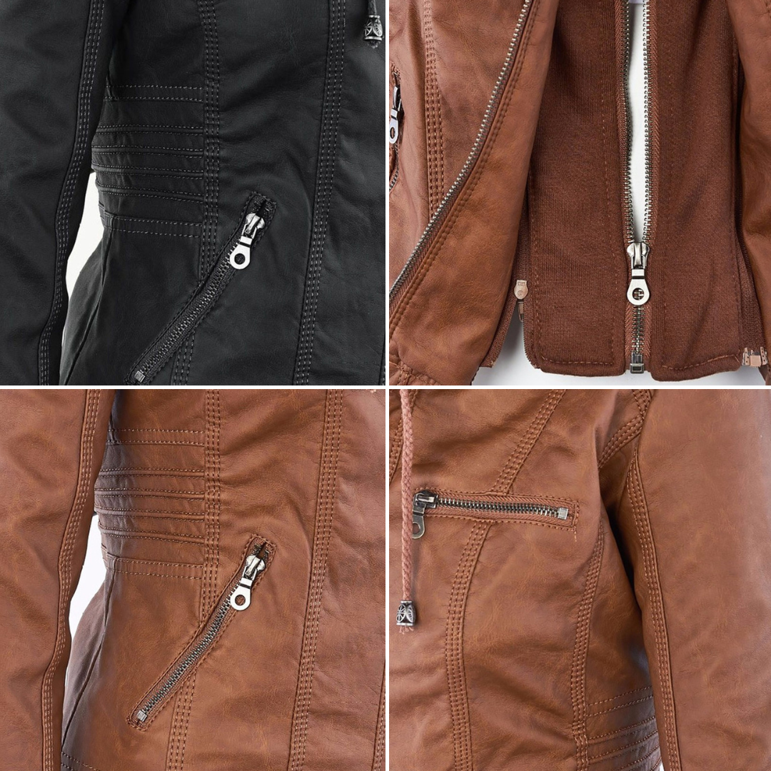 Drune - Damen Lederjacke mit Kapuze