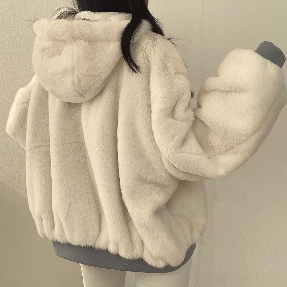 Umkehrbare Fleece Damenjacke – Warme leichte Winterjacke mit Kapuze