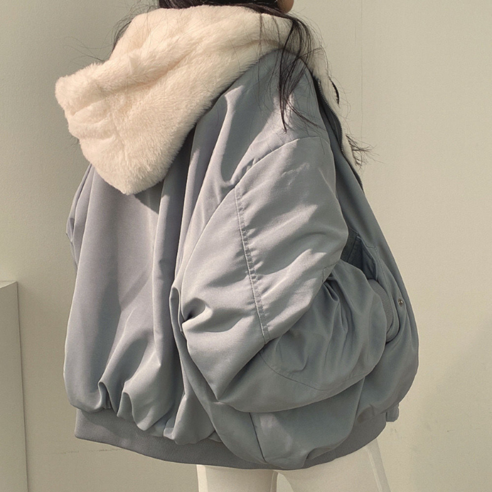 Umkehrbare Fleece Damenjacke – Warme leichte Winterjacke mit Kapuze