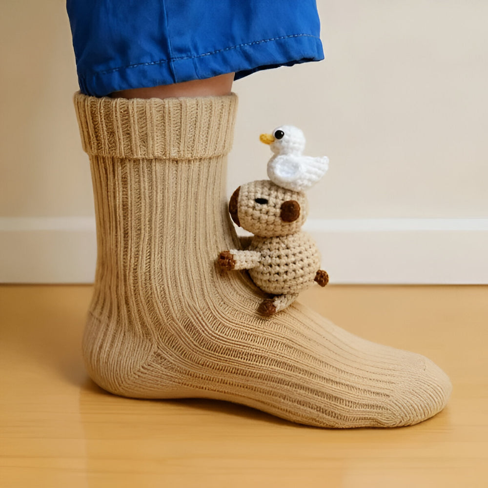 KnusStep Warme Tier-Socken aus Plüsch – Rutschfeste Haussocken mit 3D-Design