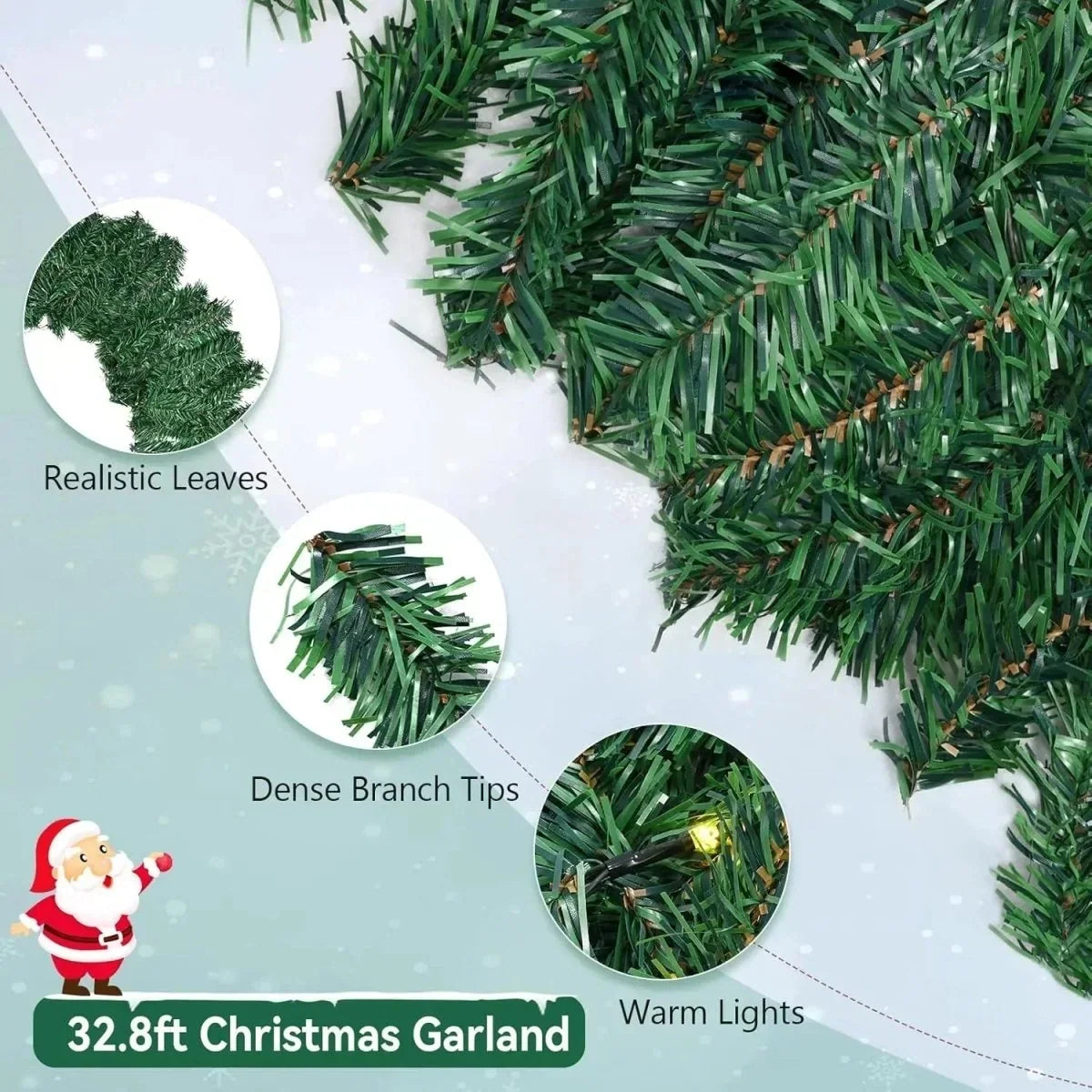 Weihnachtsgirlande mit warmweißer LED-Beleuchtung – 2,7 Meter Tannengrün