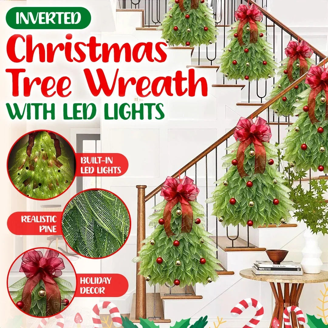 Weihnachtskranz | Umgekehrter Baum & LED-Timer | 53 x 48 cm