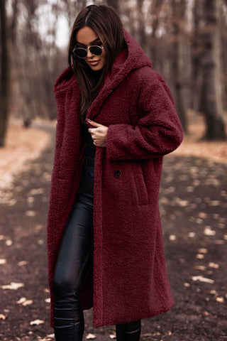 Damen Teddy Mantel mit Kapuze | Heidi-Mode