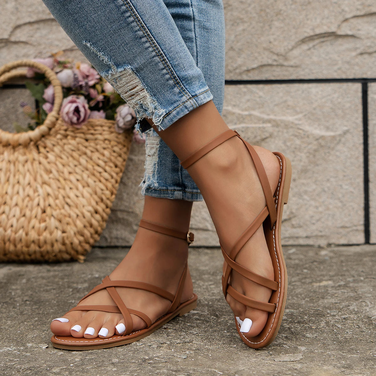 ChicStride Roman Sandals | Stylish back-zip sandals for effortless summer elegance