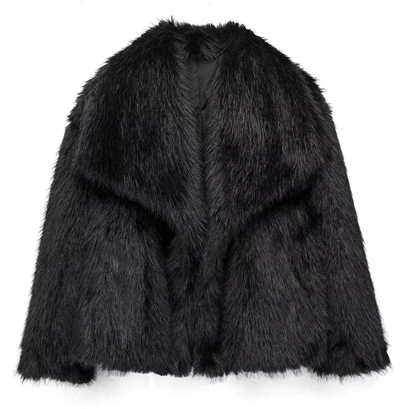 Fluffy Chic Damenjacke – Kurze Kunstpelzjacke für Herbst und Winter