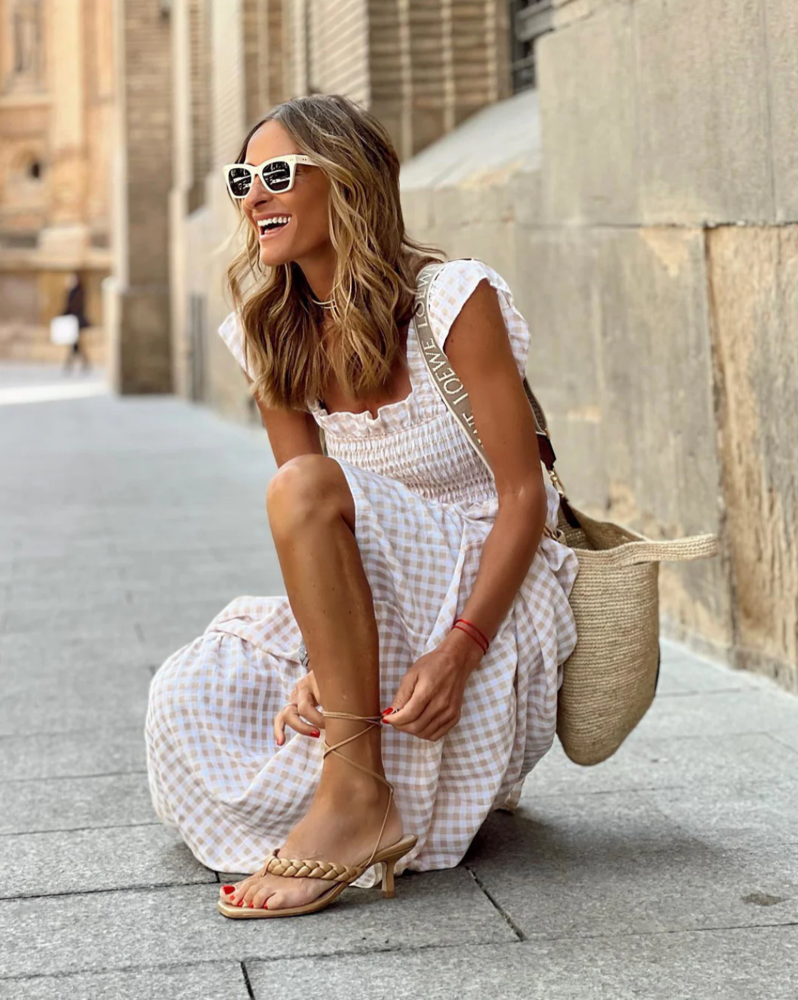 SunnyStyle Gingham-Maxikleid | Lässige Sommereleganz mit Rüschen am Saum