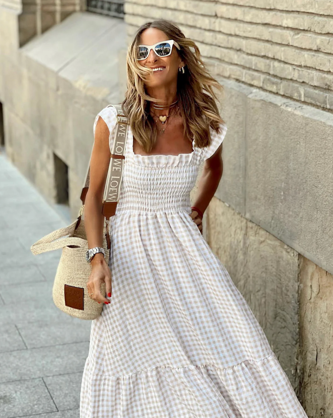 SunnyStyle Gingham-Maxikleid | Lässige Sommereleganz mit Rüschen am Saum