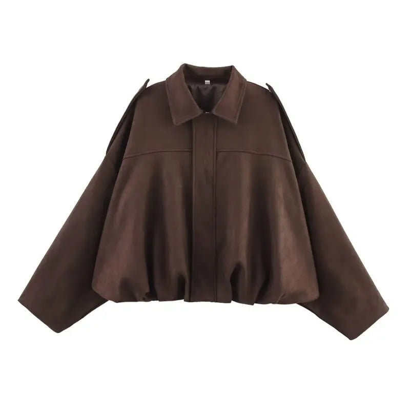Schicke Damen Suede Bomberjacke – Braun Grün Vintage Look