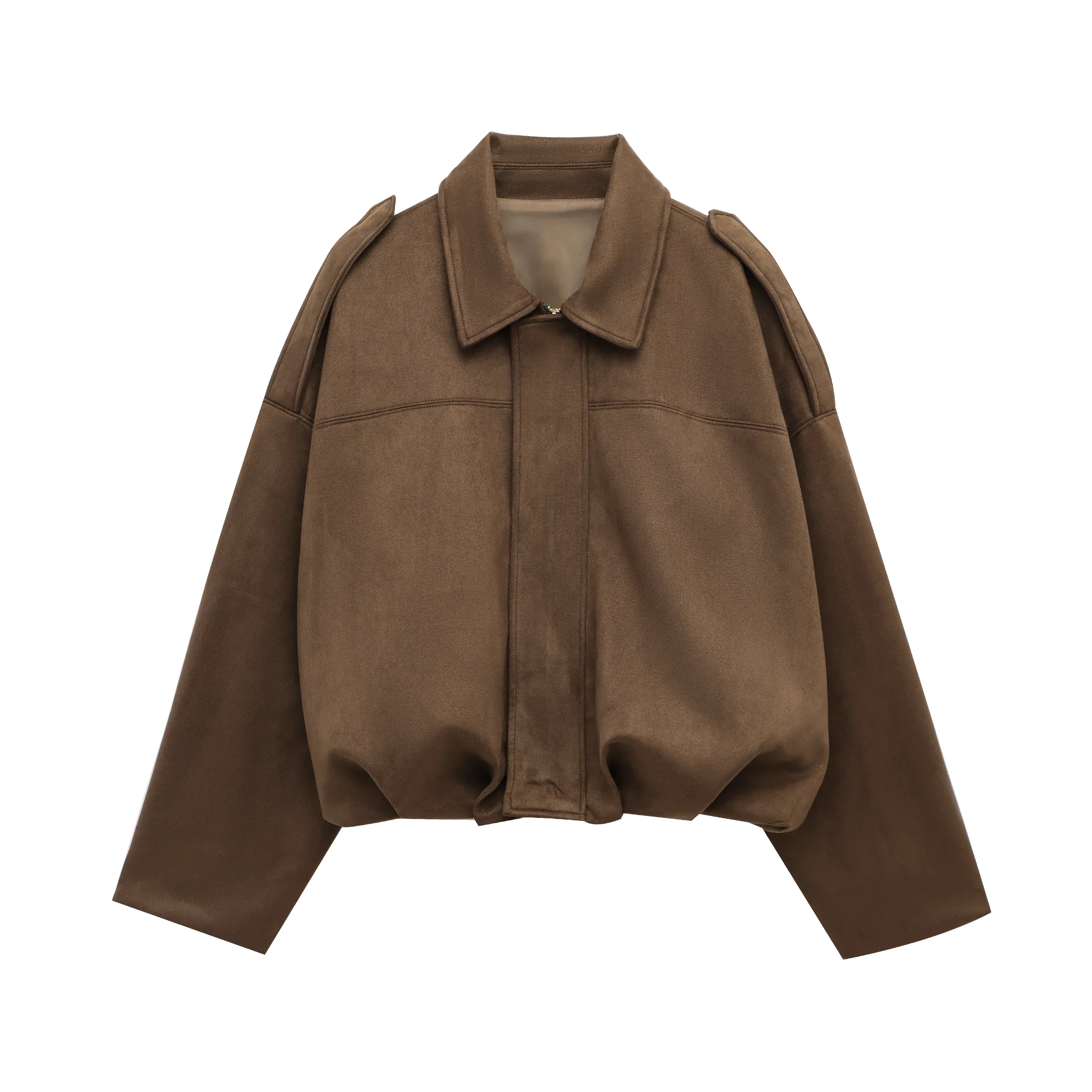Schicke Damen Suede Bomberjacke – Braun Grün Vintage Look